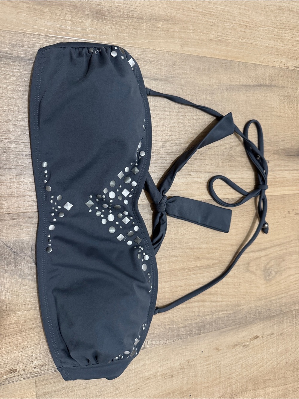 Xhilaration Black Swim Bandeau Top with Pink Logo Tag